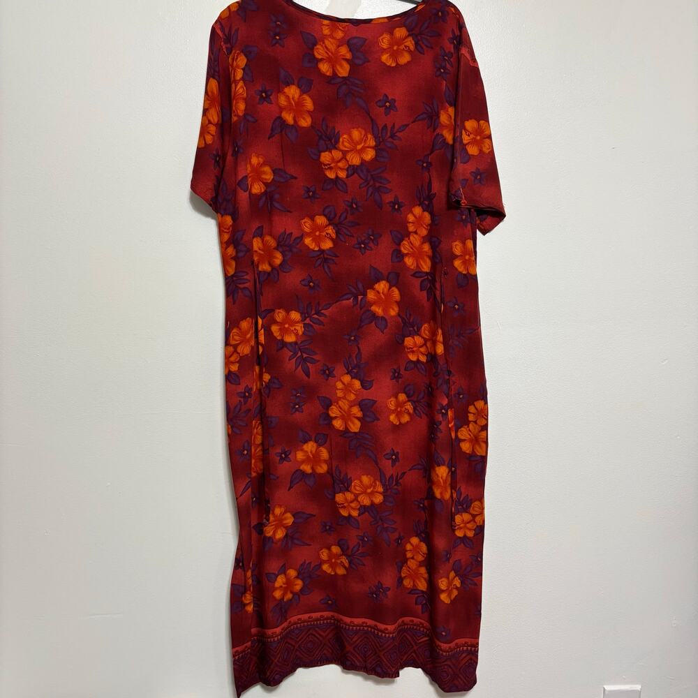 Vintage Ship N Shore Red Floral Dress 1X Short Sleeve Tie Back
